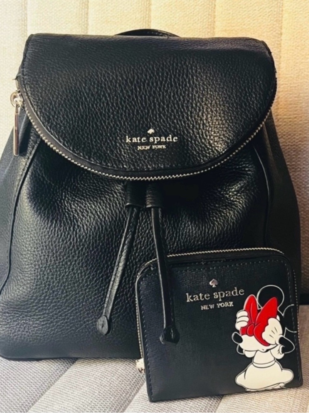 Kate Spade New York Black Leather Backpack Pebbled Leather Bag - Picture 7 of 7